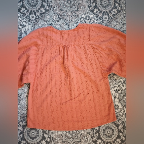Madewell Embroidered Peasant Top Small Terracotta Button Balloon Cottagecore - Picture 5 of 10